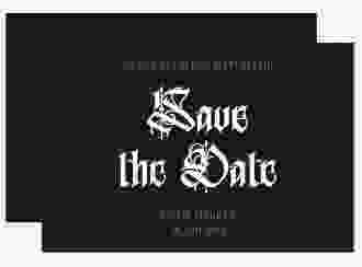 Save the Date-Karte Wednesday A6 Karte quer schwarz mit geometrischem Herz und Rosen in Aquarell