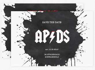 Klick: Details zu Save the Date-Karte "Hardrock" anzeigen Save the Date-Karte Hardrock A6 Karte quer schwarz für Rockband-Fans