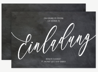 Einladung 70. Geburtstag Board A6 Karte quer schwarz