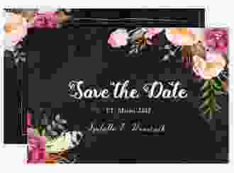 Save the Date-Karte Flowers A6 Karte quer schwarz mit bunten Aquarell-Blumen
