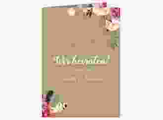 Einladungskarte Hochzeit Flowers A6 Klappkarte hoch Kraftpapier mit bunten Aquarell-Blumen