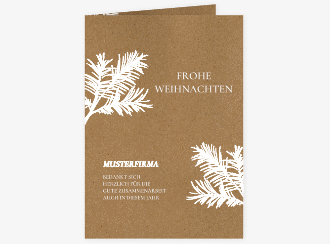 Geschäftliche Weihnachtskarte Tannenkraft A6 Klappkarte hoch Kraftpapier mit edlem Tannenzweig-Dekor