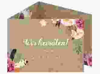 Hochzeitseinladung Flowers A6 Doppel-Klappkarte Kraftpapier mit bunten Aquarell-Blumen