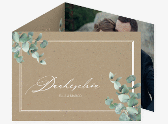 Klick: Details zu Danksagungskarte "Eucalypt" anzeigen Danksagungskarte Eucalypt A6 Doppel-Klappkarte Kraftpapier mit Eukalyptus und edlem Rahmen