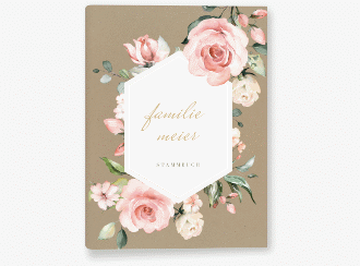 Klick: Details zu Stammbuch A5 "Graceful" anzeigen Stammbuch A5 Graceful Stammbuch A5 Kraftpapier mit Rosenblüten in Rosa und Weiß