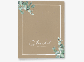 Klick: Details zu Stammbuch A4 "Eucalypt" anzeigen Stammbuch A4 Eucalypt Stammbuch A4 Kraftpapier mit Eukalyptus und edlem Rahmen