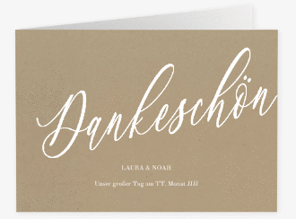 Danksagungskarte Hochzeit Kalligrafie A6 Klappkarte quer Kraftpapier