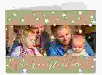 Weihnachtskarte Sternennacht A6 Klappkarte quer Kraftpapier mit Sternchen und Familienfoto