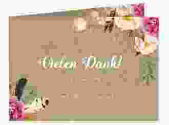Danksagungskarte Hochzeit Flowers A6 Klappkarte quer Kraftpapier mit bunten Aquarell-Blumen