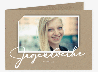 Einladung Jugendweihe Santo A6 Klappkarte quer Kraftpapier im Kraftpapier-Look mit Foto