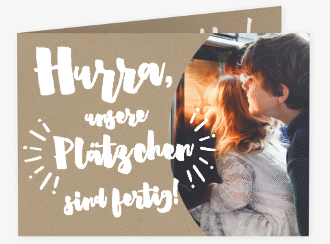 Weihnachtskarte Plätzchen A6 Klappkarte quer Kraftpapier