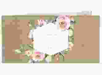 Hochzeitseinladung Graceful lange Klappkarte quer Kraftpapier mit Rosenblüten in Rosa und Weiß