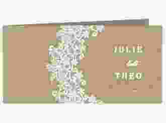 Hochzeitseinladung Mariage lange Klappkarte quer Kraftpapier mit Bogen aus weißer Spitze
