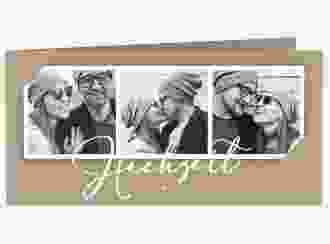 Hochzeitseinladung Crafty lange Klappkarte quer Kraftpapier mit drei Fotos