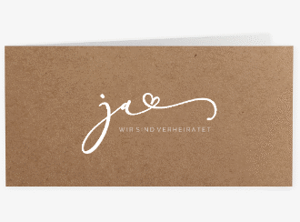 Danksagungskarte Hochzeit Jawort lange Klappkarte quer Kraftpapier modern minimalistisch mit veredelter Aufschrift