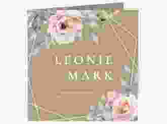 Hochzeitseinladung Perfection quadr. Klappkarte Kraftpapier mit rosa Rosen