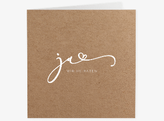 Hochzeitseinladung Jawort quadr. Klappkarte Kraftpapier modern minimalistisch mit veredelter Aufschrift