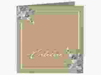 Hochzeitseinladung Eucalypt quadr. Klappkarte Kraftpapier mit Eukalyptus und edlem Rahmen