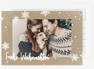 Weihnachtskarte Schneezauber A6 Postkarte Kraftpapier in Kraftpapier-Optik mit Foto