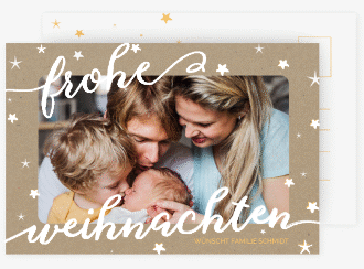 Weihnachtskarte Sternenlicht A6 Postkarte Kraftpapier mit Foto und Sternen