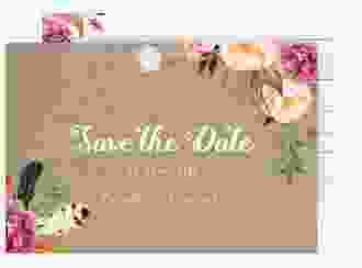 Save the Date-Postkarte Flowers A6 Postkarte Kraftpapier mit bunten Aquarell-Blumen