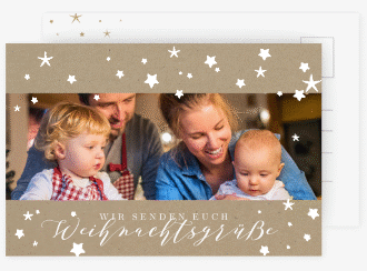 Weihnachtskarte Sternennacht A6 Postkarte Kraftpapier für Weihnachtsgrüße mit Familienfoto