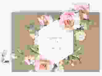 Change the Date-Karte Graceful A6 Karte quer Kraftpapier mit Rosenblüten in Rosa und Weiß