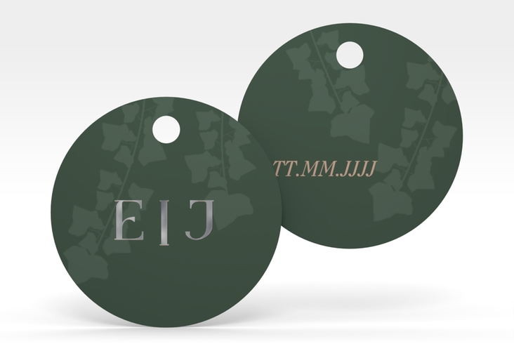 Geschenkanhänger Hochzeit Efeugrün Geschenkanhänger, rund silber im Fantasy-Elfen-Design mit Efeu