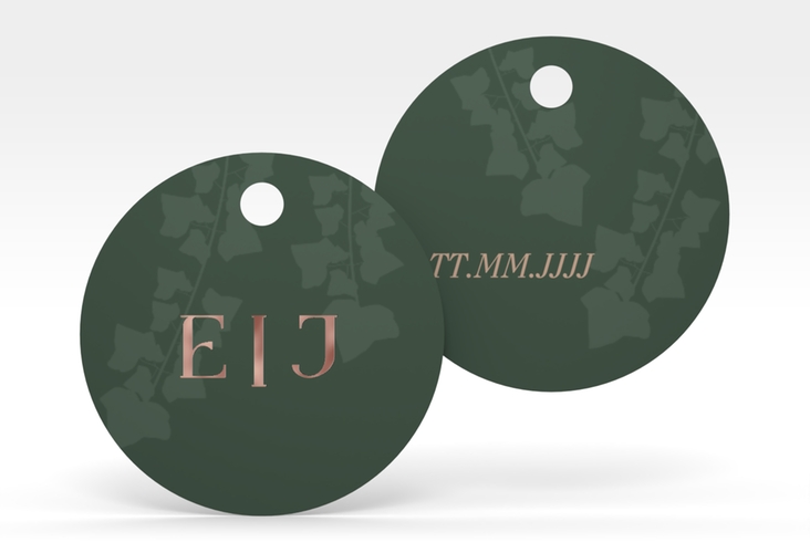 Geschenkanhänger Hochzeit Efeugrün Geschenkanhänger, rund rosegold im Fantasy-Elfen-Design mit Efeu