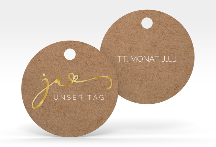 Geschenkanhänger Hochzeit Jawort Geschenkanhänger, rund gold modern minimalistisch mit veredelter Aufschrift