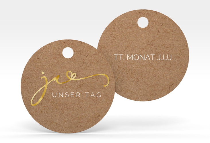 Geschenkanhänger Hochzeit Jawort Geschenkanhänger, rund gold modern minimalistisch mit veredelter Aufschrift