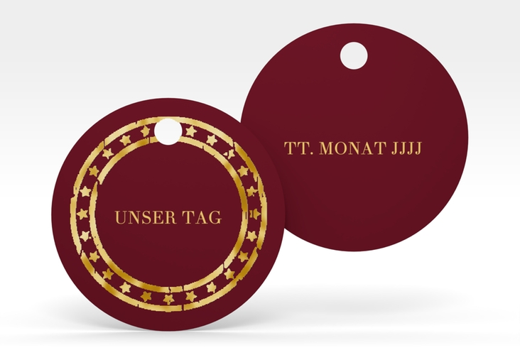 Geschenkanhänger Hochzeit Traumziel Geschenkanhänger, rund gold im Reisepass-Design