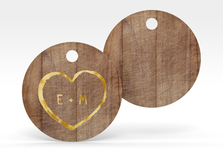 Geschenkanhänger Hochzeit Wood Geschenkanhänger, rund gold