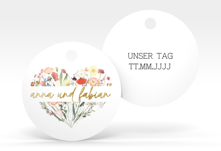 Geschenkanhänger Hochzeit Wildblumenherz Geschenkanhänger, rund gold