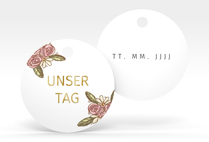 Geschenkanhänger Hochzeit Hochzeitsbulli Geschenkanhänger, rund gold