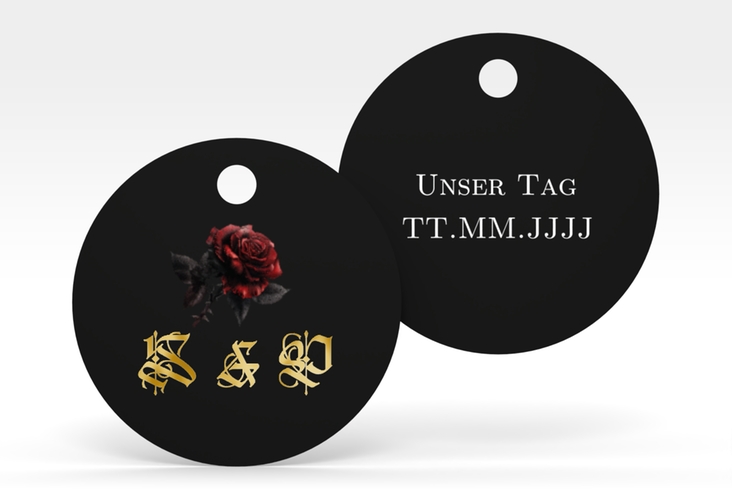 Geschenkanhänger Hochzeit Gothic Rose Geschenkanhänger, rund gold