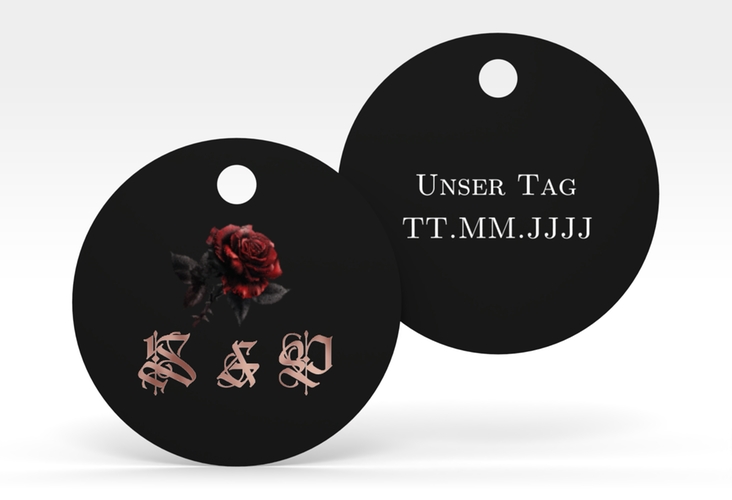 Geschenkanhänger Hochzeit Gothic Rose Geschenkanhänger, rund rosegold