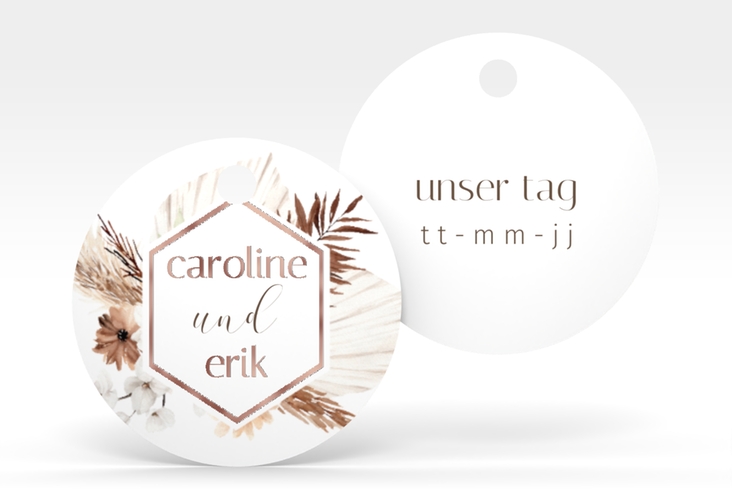 Geschenkanhänger Hochzeit Bohemian Geschenkanhänger, rund weiss rosegold
