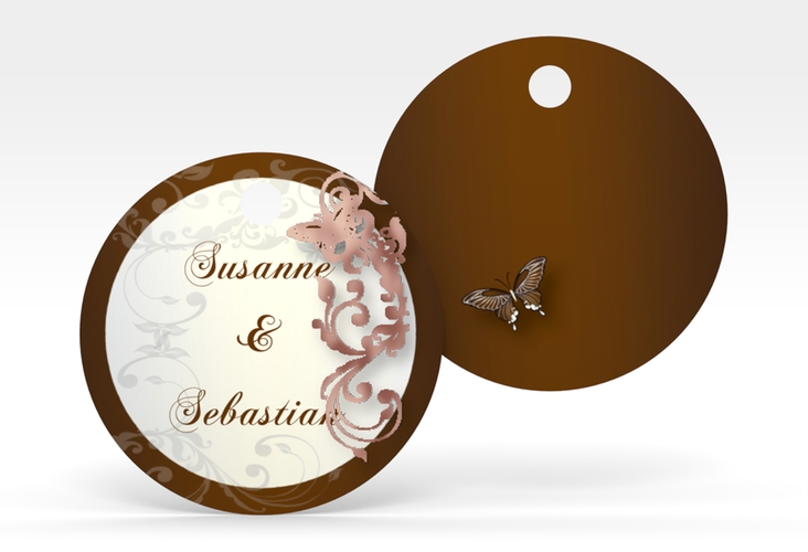 Geschenkanhänger Hochzeit Toulouse Geschenkanhänger, rund braun rosegold