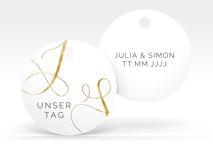 Geschenkanhänger Hochzeit Eheschließung Geschenkanhänger, rund weiss gold