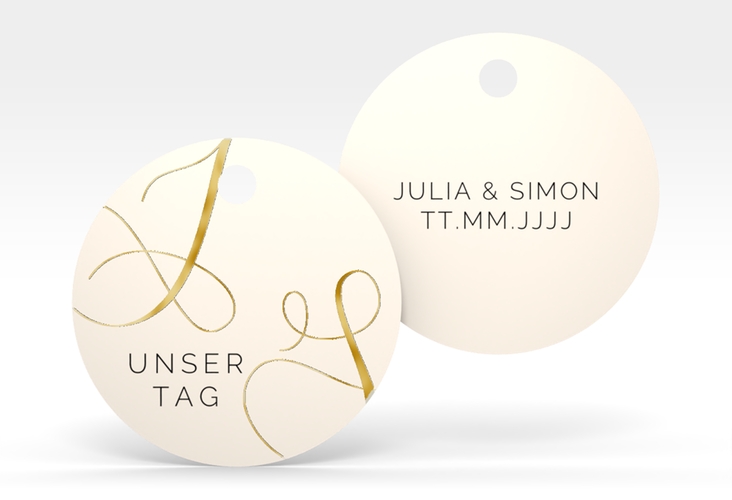 Geschenkanhänger Hochzeit Eheschließung Geschenkanhänger, rund beige gold
