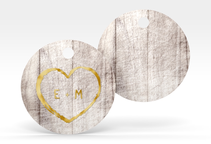 Geschenkanhänger Hochzeit Wood Geschenkanhänger, rund weiss gold