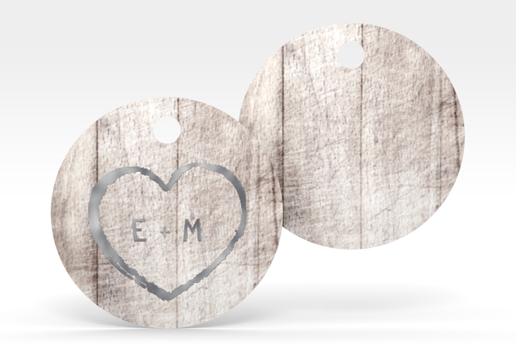 Geschenkanhänger Hochzeit Wood Geschenkanhänger, rund weiss silber