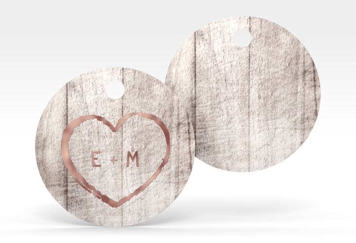 Geschenkanhänger Hochzeit Wood Geschenkanhänger, rund weiss rosegold