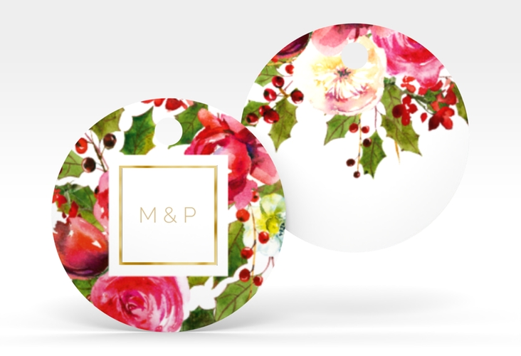 Geschenkanhänger Hochzeit Blumenpracht Geschenkanhänger, rund weiss gold
