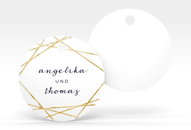 Geschenkanhänger Hochzeit Asymmetry Geschenkanhänger, rund weiss gold