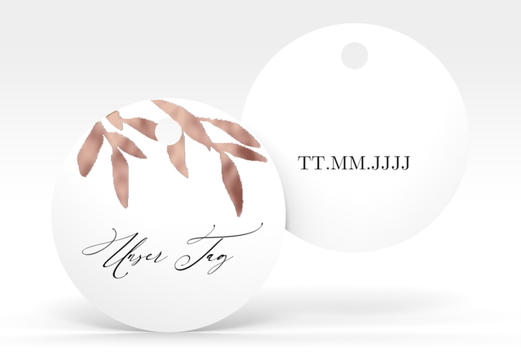 Geschenkanhänger Hochzeit Demure Geschenkanhänger, rund weiss rosegold