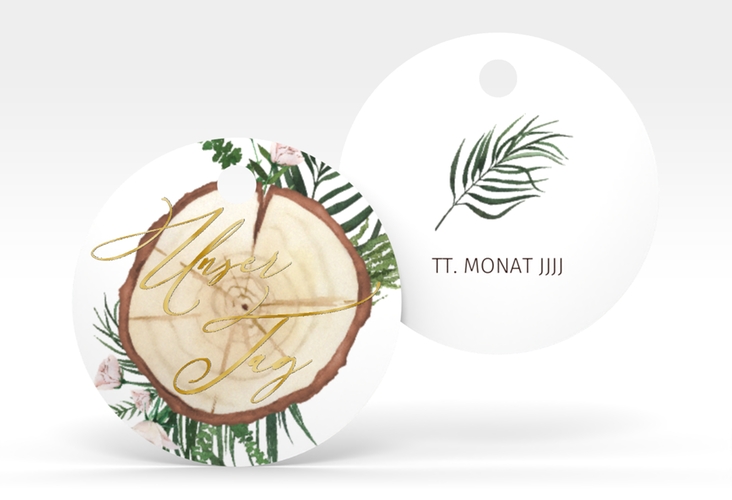 Geschenkanhänger Hochzeit Woodland Geschenkanhänger, rund weiss gold