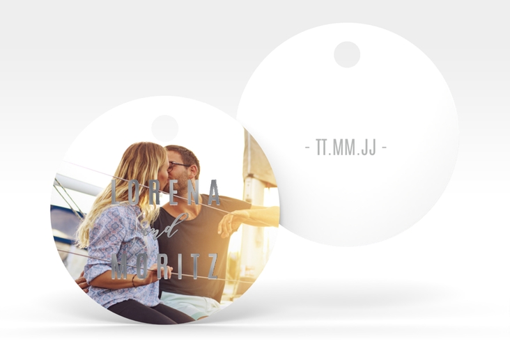 Geschenkanhänger Hochzeit Memory Geschenkanhänger, rund weiss silber zum Personalisieren mit Foto
