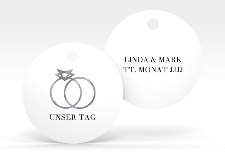 Geschenkanhänger Hochzeit Rings Geschenkanhänger, rund weiss silber